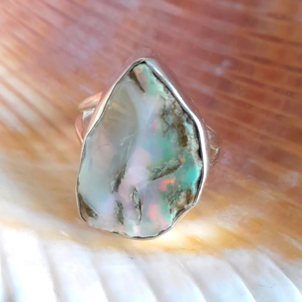 925 Sterling Silver Ring with Huge Ethiopian Opal Rough - Picture 9 of 16